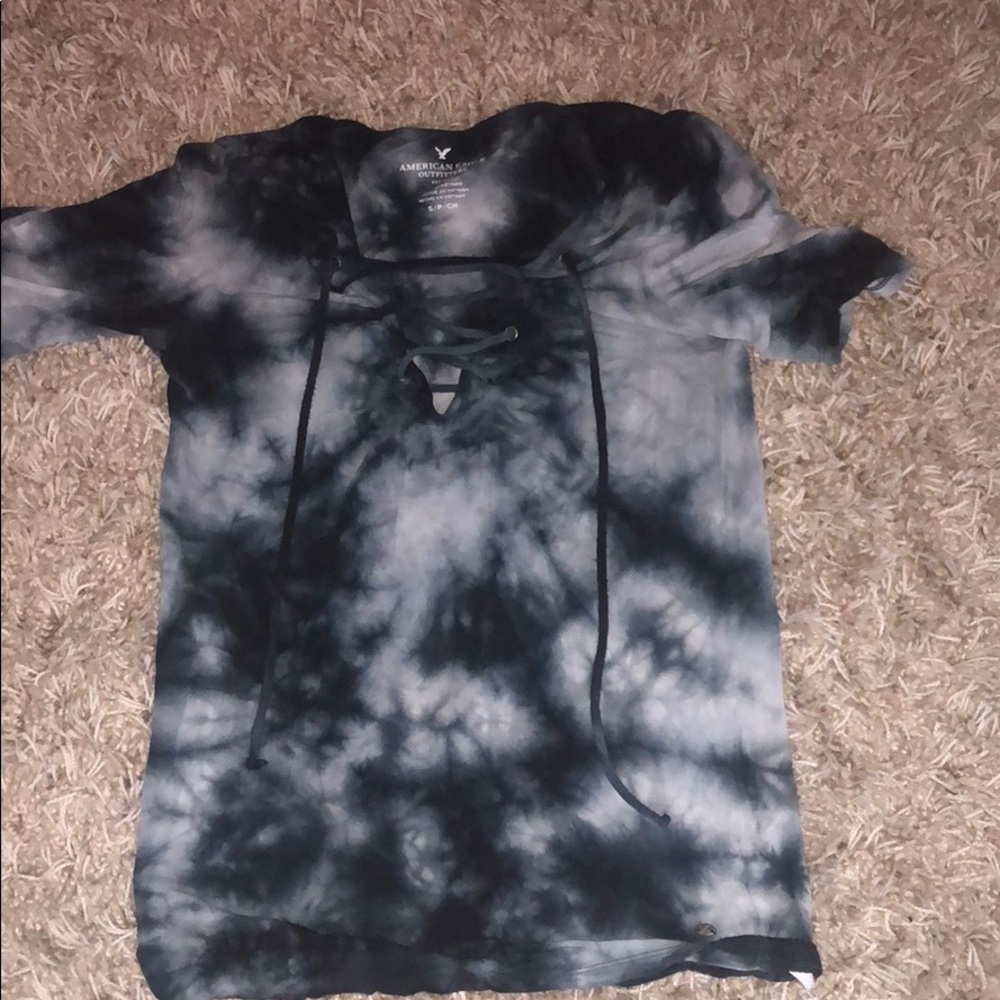 American eagle Navy blue marble,  cross neck tee!